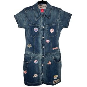 Vtg Majestic Hardwood Classic Baseball League East Coast denim dress y2k sporty
